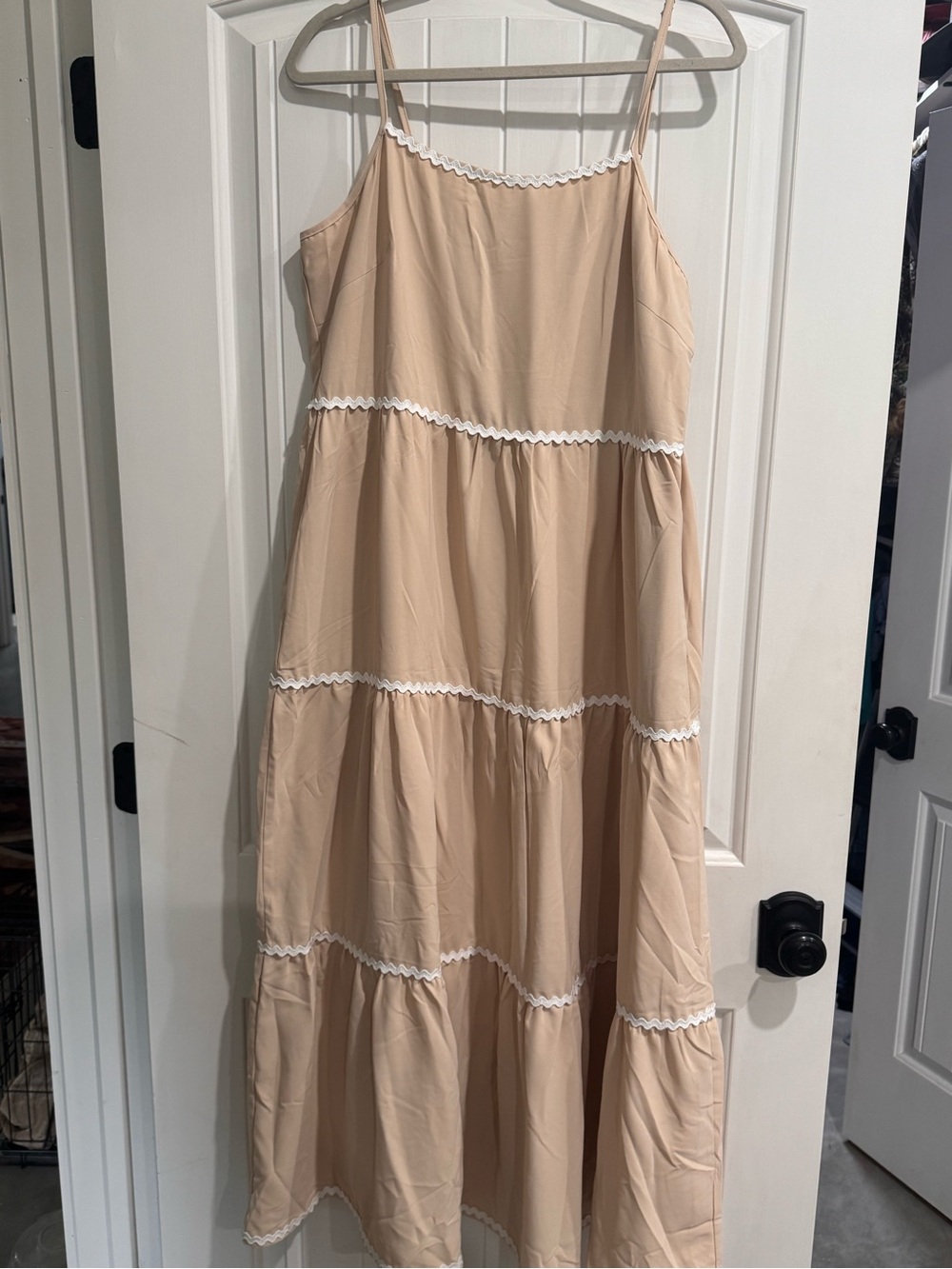 Beige Tiered Spaghetti Strap Dress